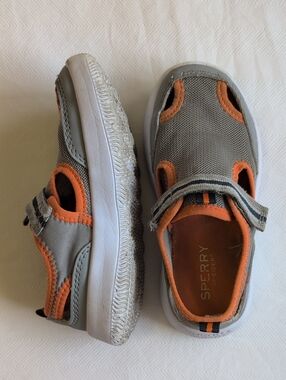 sperry topsider coastal break toddler mesh water shoes velcro gray orange size 9